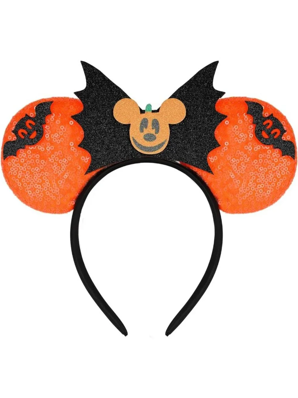 Women orange black Sequin Handmade Mickey Mouse Headband 2 Pieces